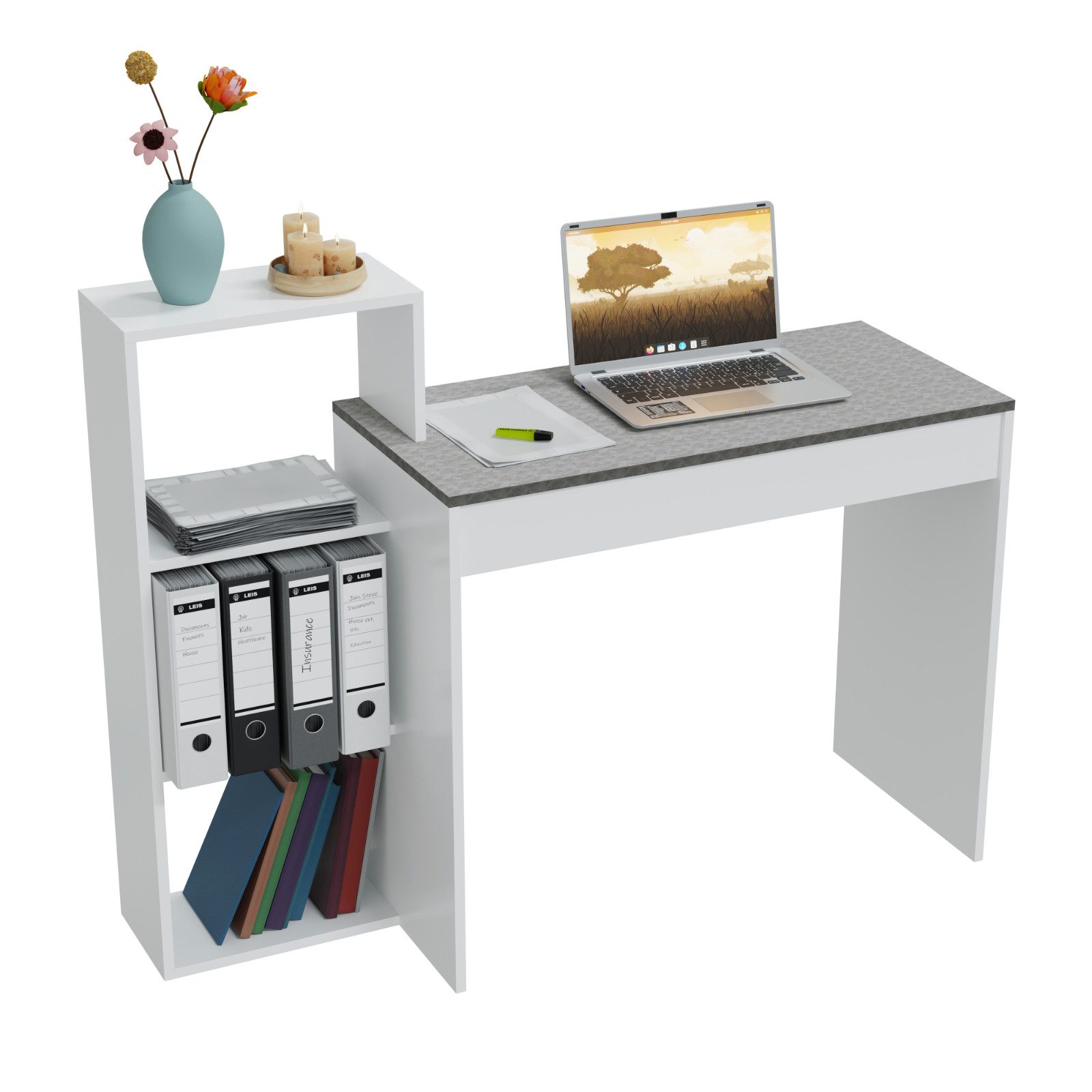 HAGO Schreibtisch Regal Kombination 110x72x40 weiß grau 2in1 System Staurau günstig online kaufen