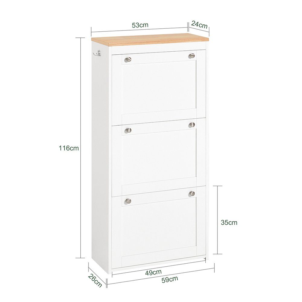 SoBuy Schuhschrank FSR144 Schuhkipper mit 3 Klappen Schuhablage Schuhkommode mit 2 Haken Weiß – Bild 5 von 5