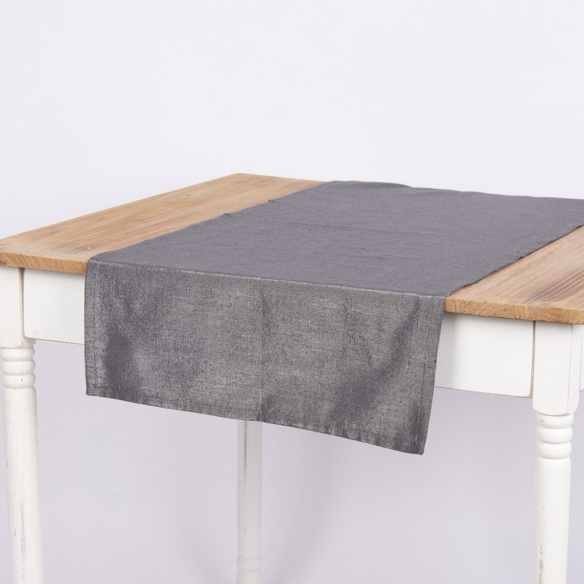 SCHÖNER LEBEN. Tischläufer Glamour dunklgrau silberfarbig Lurex 45x150cm