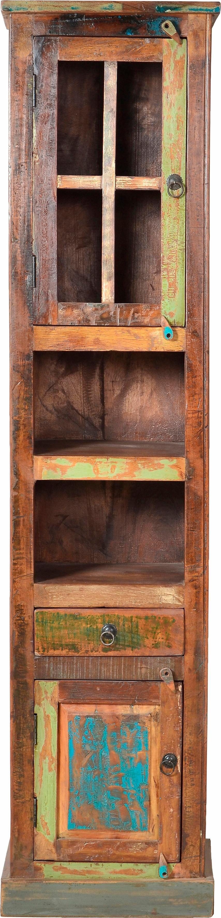 SIT Vitrine Riverboat, Hochschrank aus recyceltem Altholz mit Farbresten, Shabby Chic, Vintage
