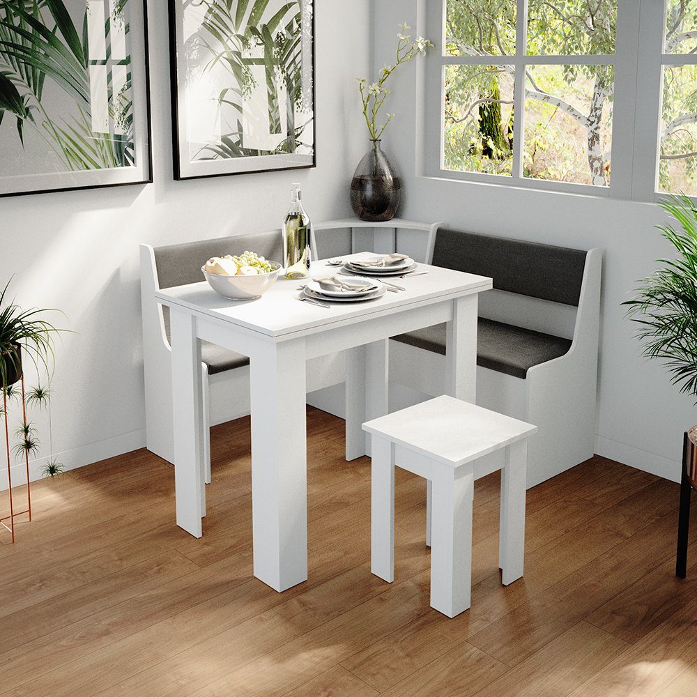 Vicco Sitzbank Roman, Weiß/Anthrazit, 120 x 120 cm Ohne Tisch (Set, 5-St., 3-er Set), bequeme Polsterung