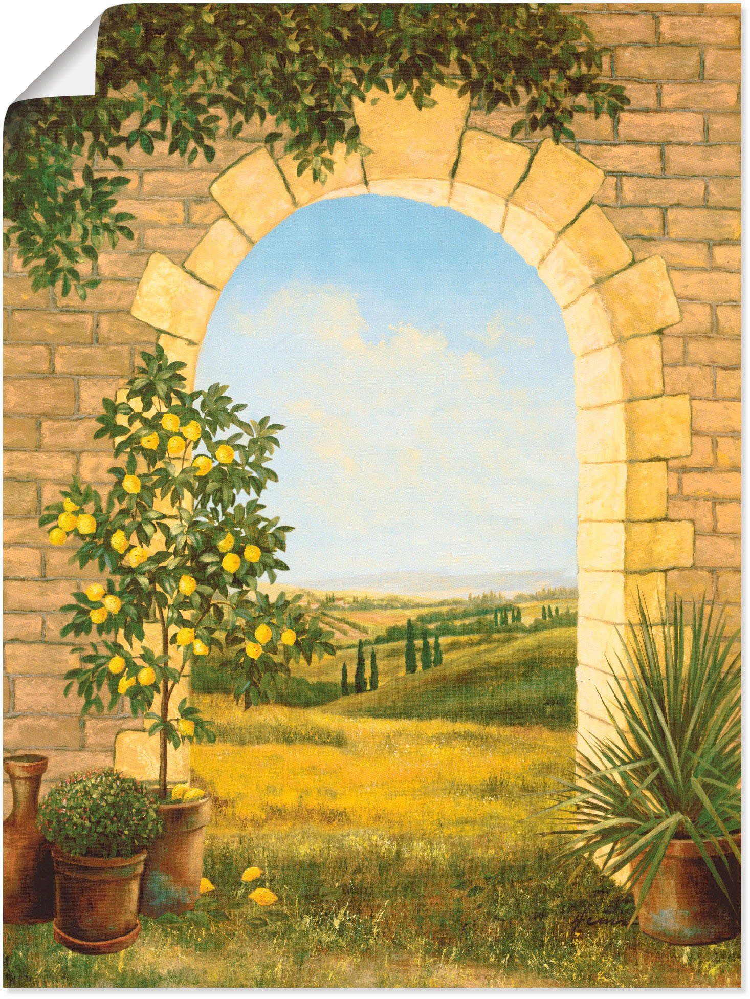 Artland versch. Fensterblick (1 vorm oder Leinwandbild, Größen Poster Wandaufkleber als Alubild, St), II, in Zitronenbaum Wandbild Torbogen