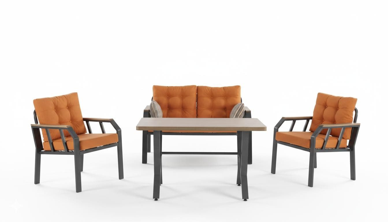 Xlmoebel Gartenlounge-Set Modernes Terrassenset mit Sofa, Sessel und Tisch in Orange, (Gartenlounge-Set, 3-tlg., Sofa, Sessel und Tisch, Orange), Made in Europa