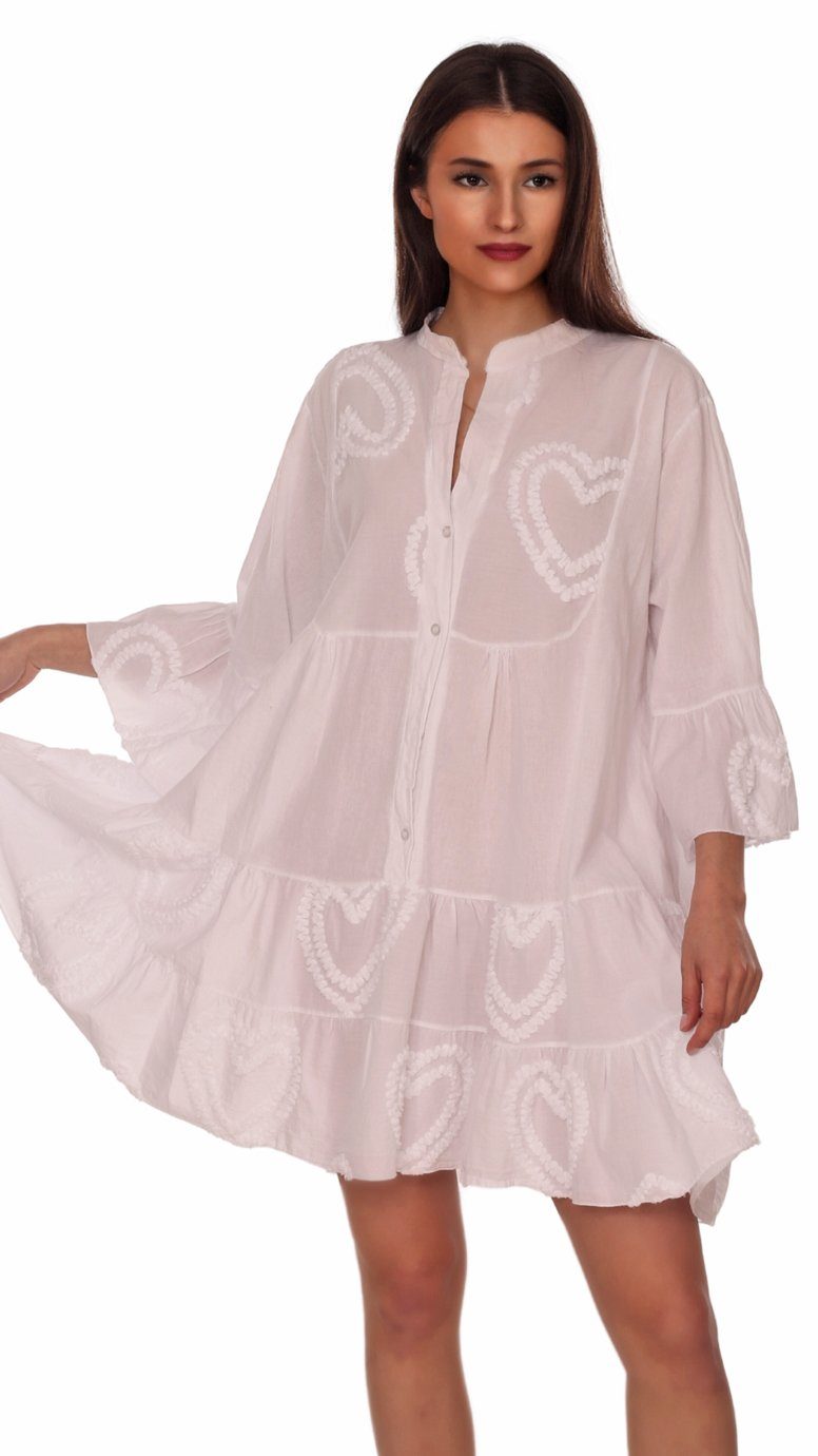 Charis Moda Sommerkleid Romantikkleid Herzmotiv mit Flügelärmel