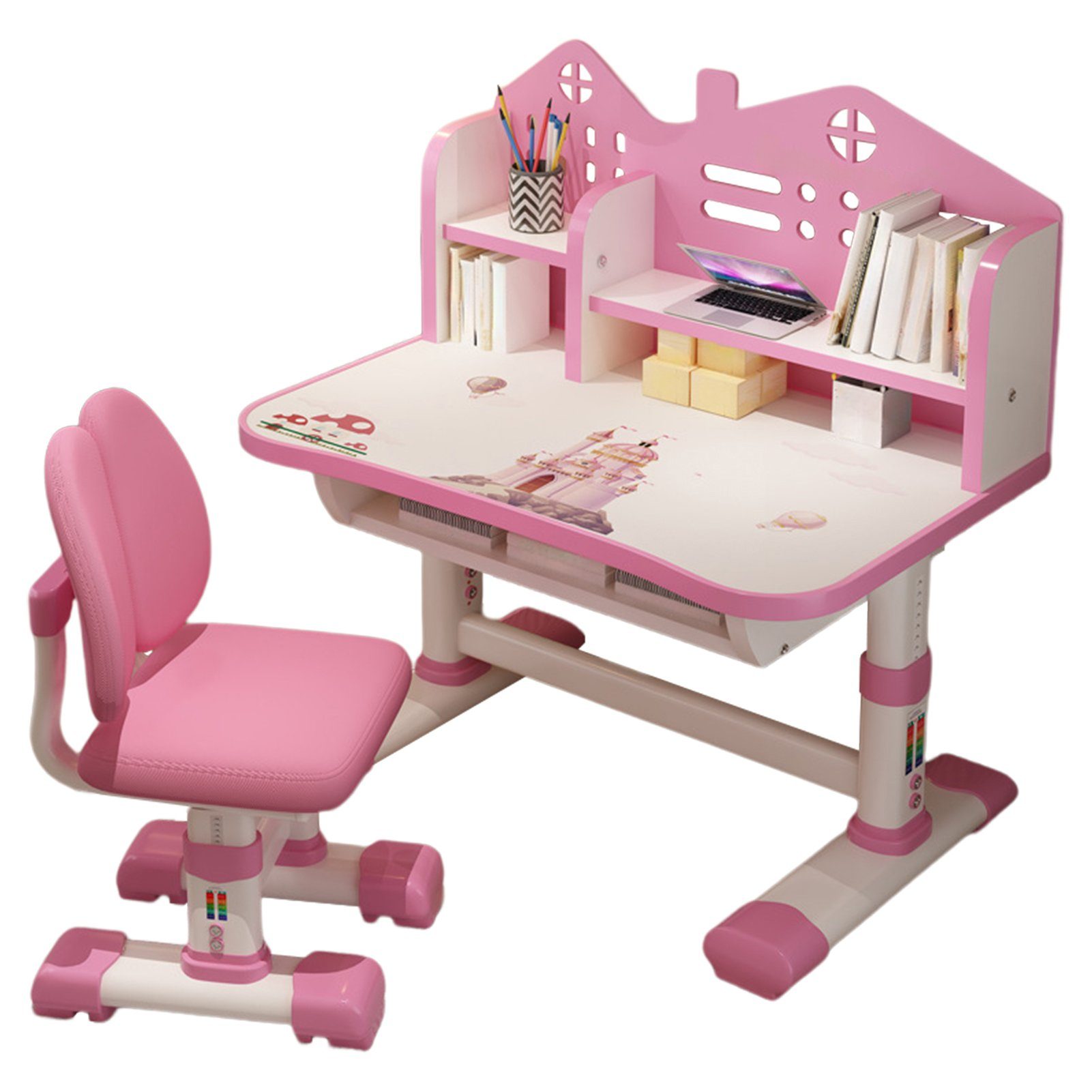 AIYAPLAY Kinderschreibtisch-Set Mit Stuhl & Schublade - Teddybär-Design, Rosa, Für Kinder 3-8 Jahre