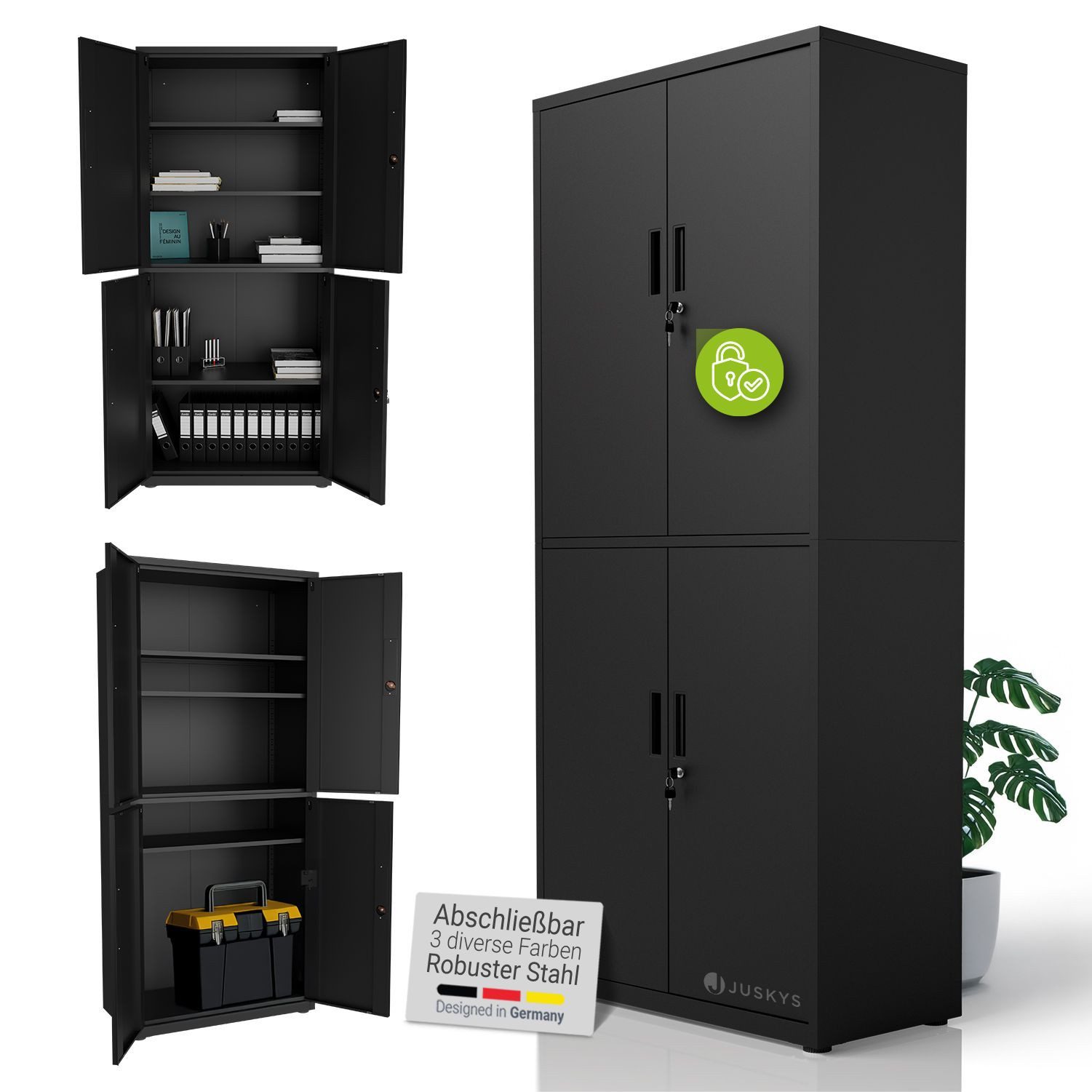 Juskys Aktenschrank abschließbarer Metallschrank, 2 Schlüssel, 3 Einlegeböd günstig online kaufen