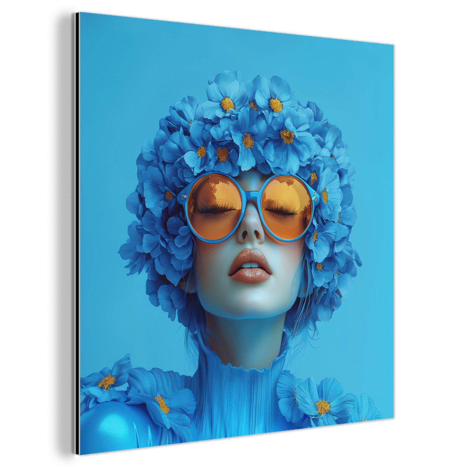 MuchoWow Metallbild Frau - Blume - günstig online kaufen