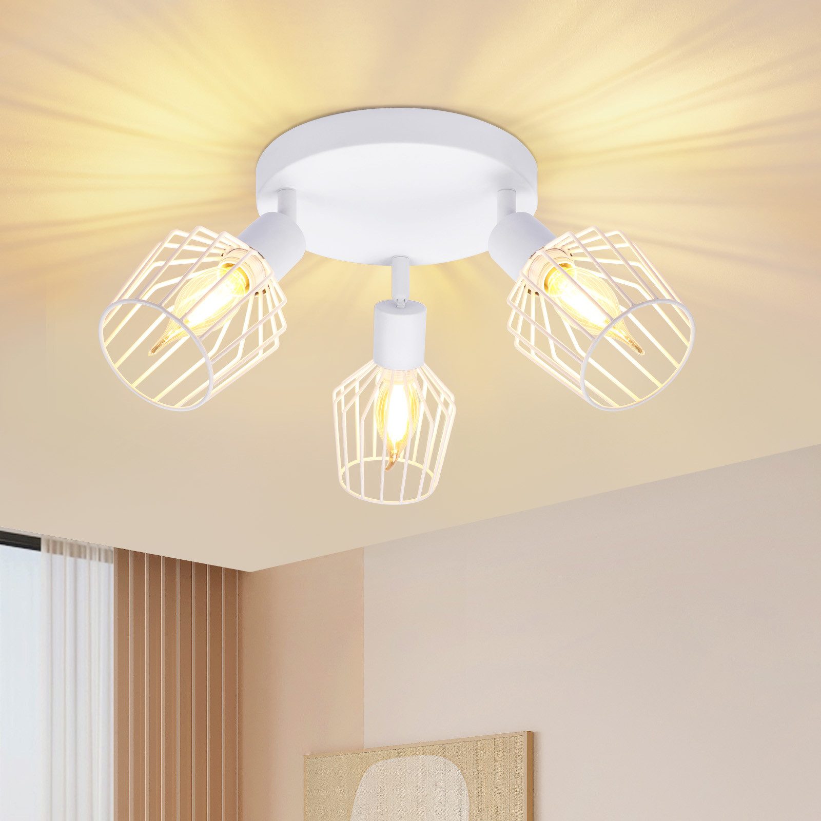 ZMH Deckenleuchte Wohnzimmer 3 Flamming - Rund Deckenspot für Flur Max.25W, Einfache Installation, ohne Leuchtmittel, Schwenbar 350° Rund Spotlight für Hotel