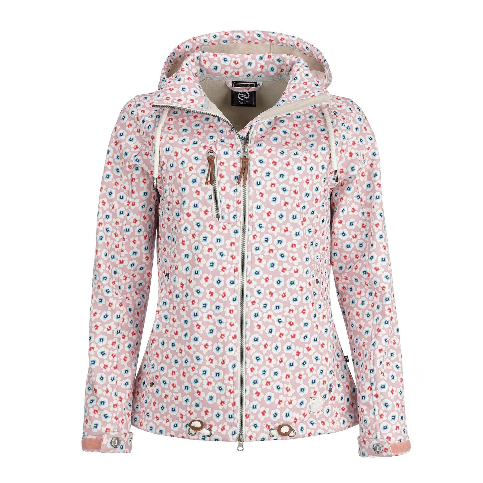 Dry Fashion Softshelljacke Damen Jacke Fleece-Futter Wismar Blumen-Print atmungsaktiv Kapuze alt-rosa