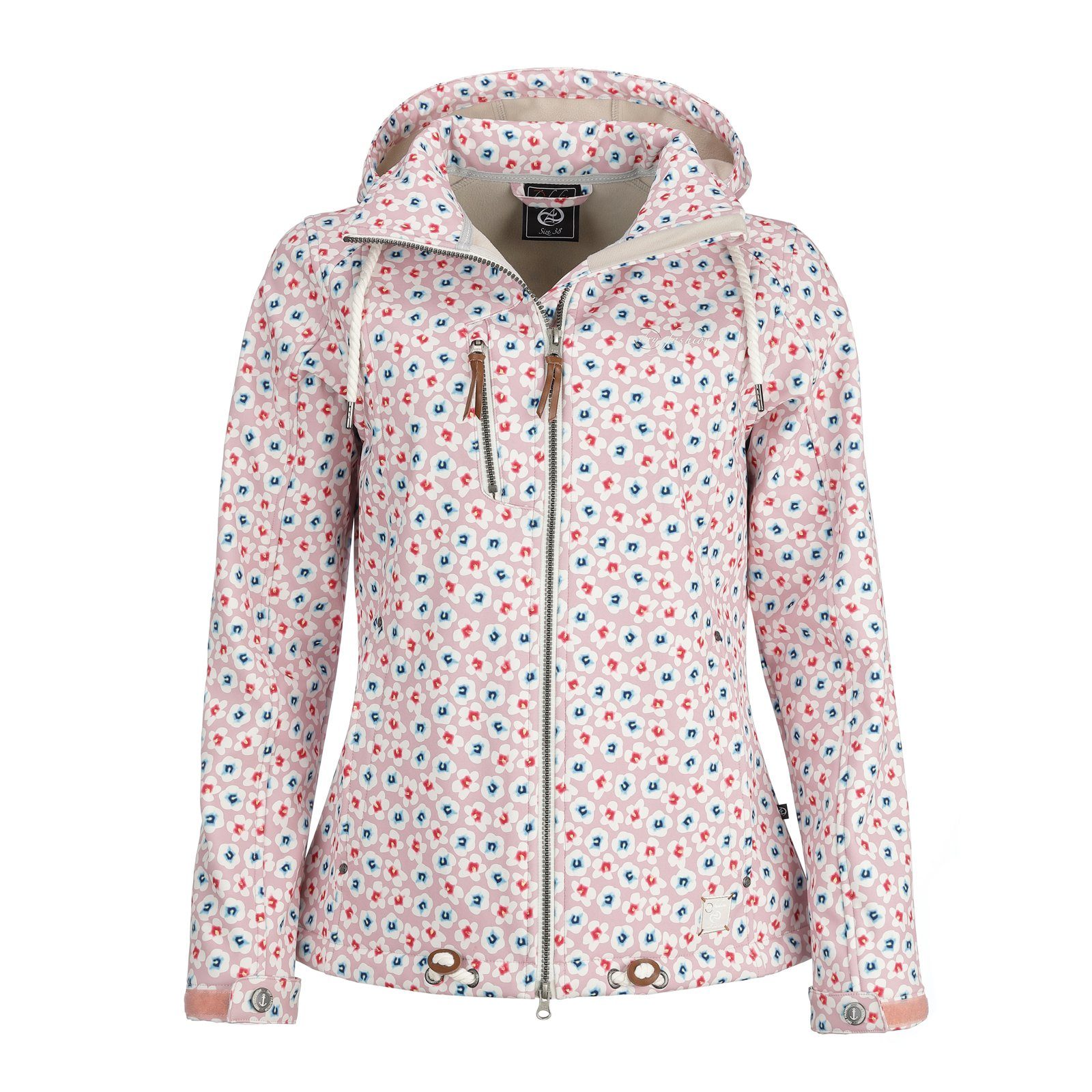 Dry Fashion Softshelljacke Damen Blumen-Print atmungsaktiv alt-rosa Fleece-Futter Kapuze Jacke Wismar