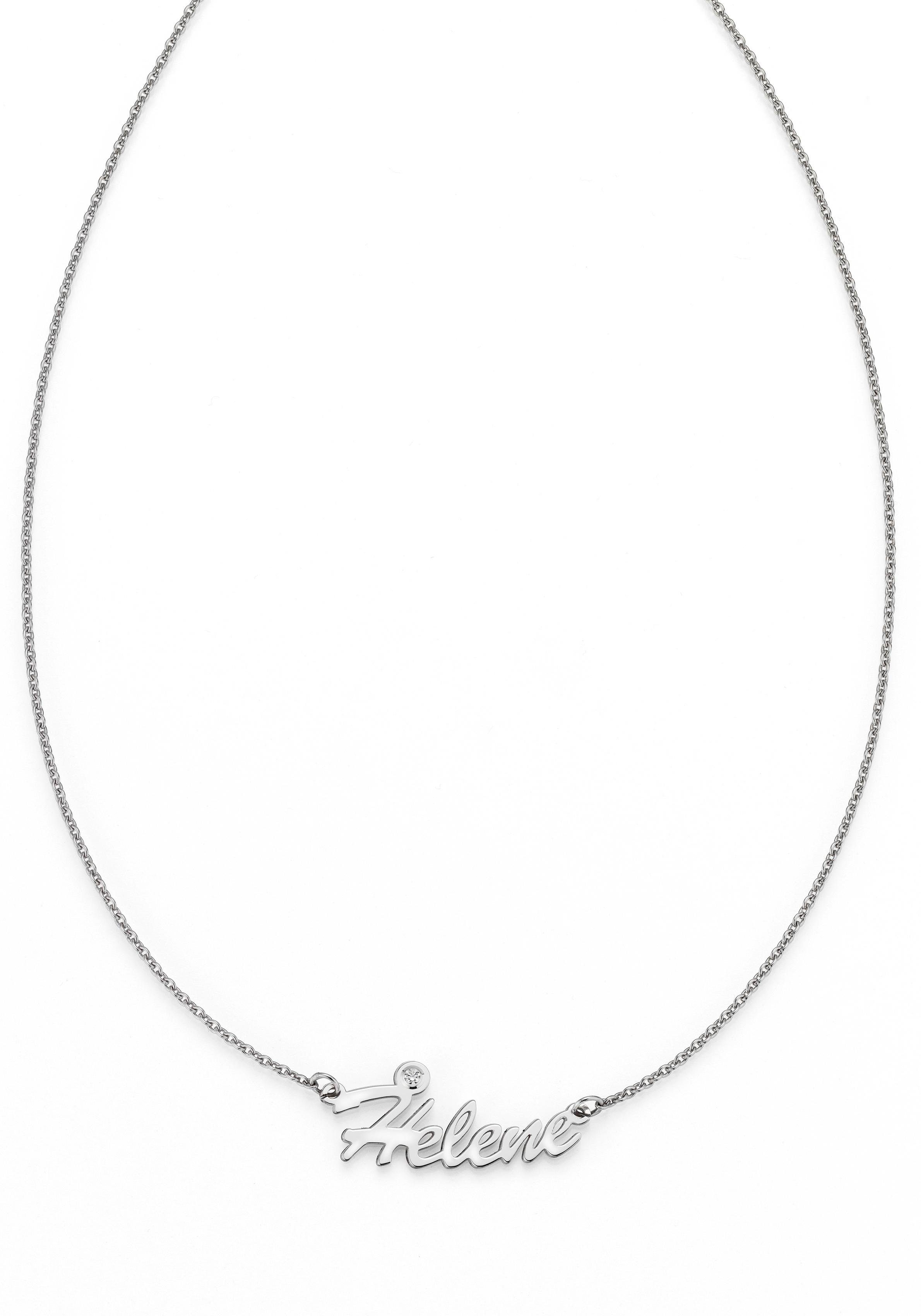 Firetti Namenskette Schmuck Geschenk Silber 925 Halskette mit deinem Namen, GRAVURwunsch per Mail, Anlass Geburtstag Valentinstag Weihnachten silberfarben-kristallweiß