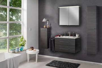 FACKELMANN Spiegelschrank PE 80 - Dark-Oak Badmöbel Breite 80 cm, 2 Türen, doppelseitig verspiegelt