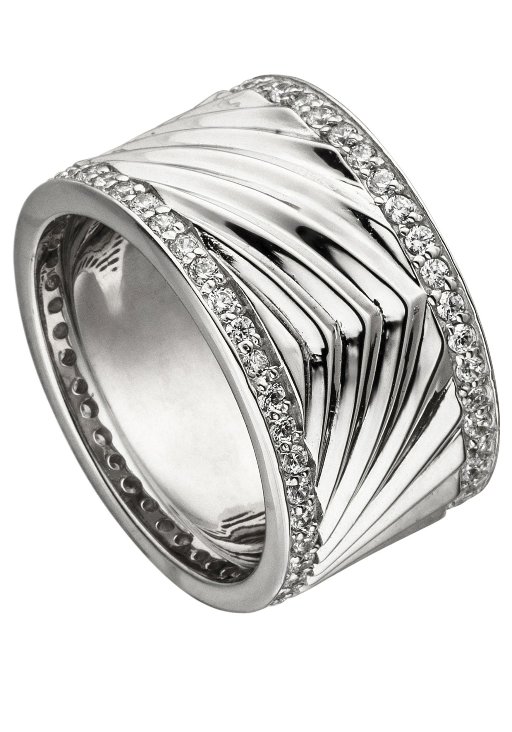 JOBO Fingerring Breiter Ring mit Zirkonia, 925 Silber