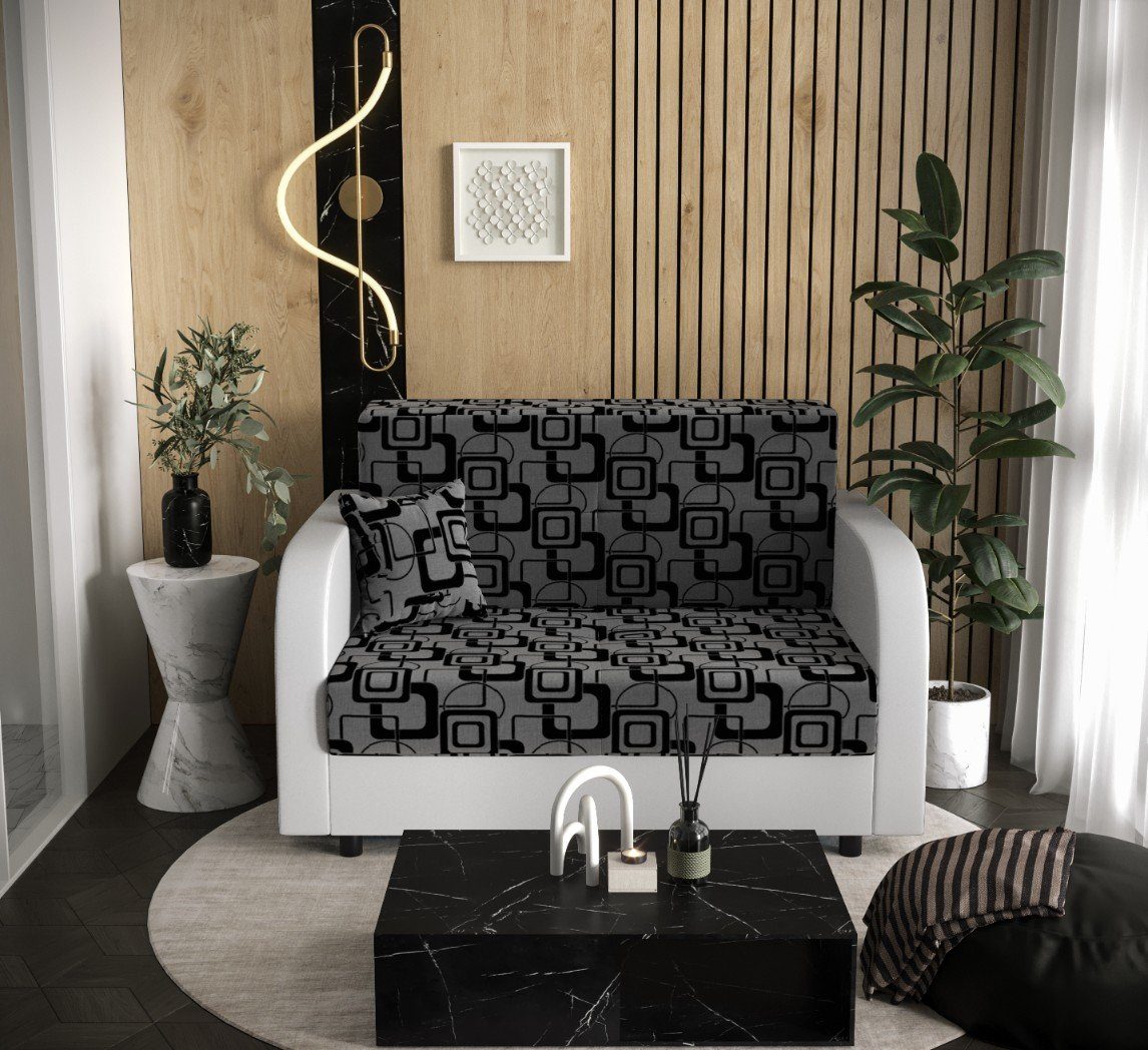 pressiode Sofa + Bettkasten und Graune TWICE 120cm Schlafsofa, COUCH Quadrate Schlaffunktion Weiß mit