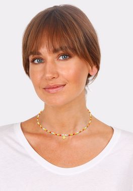 Elli Kette mit Anhänger Choker Plättchen Glas Beads Boho Style 925 Silber, Plättchen