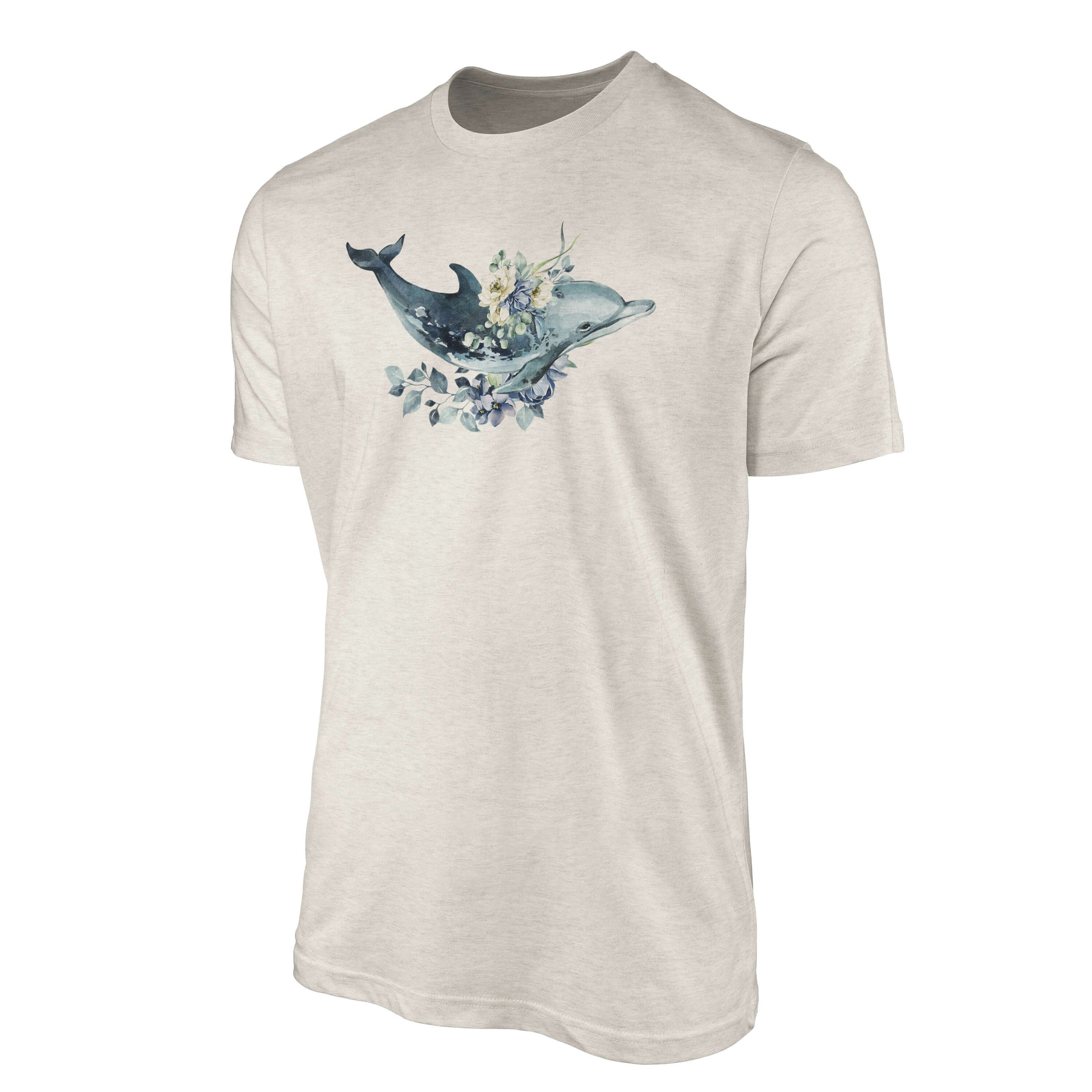 Nachhaltig T-Shirt gekämmte Herren Bio-Baumwolle Sinus Wasserfarben Delfin Shirt T-Shirt 100% Blumen Motiv (1-tlg) Ökomod Art