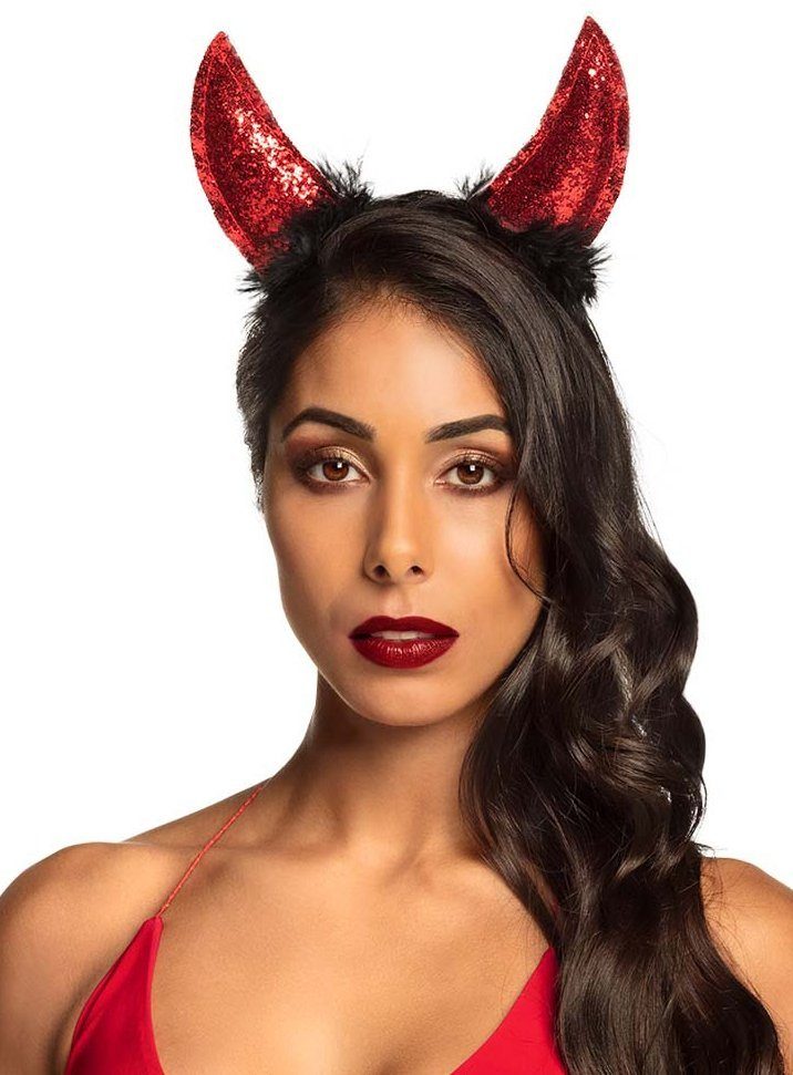 Boland Kostüm Teufelshörner Haarreif glitter, Verführerischer Kopfschmuck  für Karneval und Halloween
