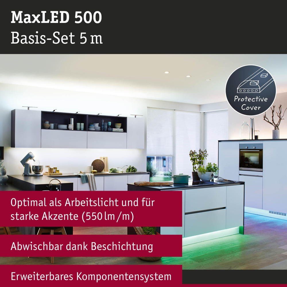 Smartes Silber LED Strip Stripe Streifen 5000mm, in 1-flammig, Light LED RGBW LED MaxLED Basisset 33W Paulmann