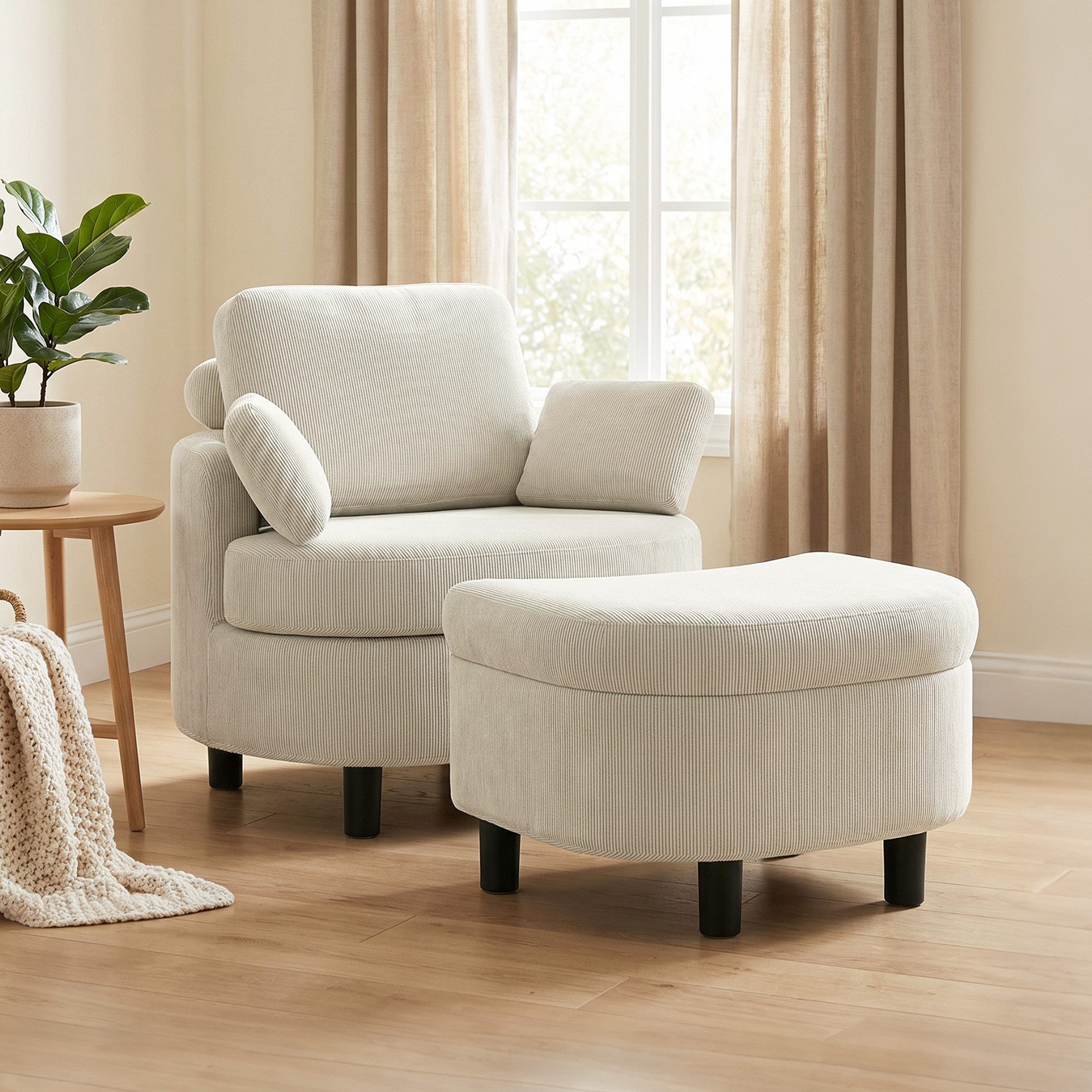 HOMCOM Sessel Loungesessel Polstersessel mit Aufbewahrungshocker (Sessel und Hocker, 2-St., bestehend aus Sessel und Hocker), 5-fach verstellbare Kopfstütze, Stauraumhocker