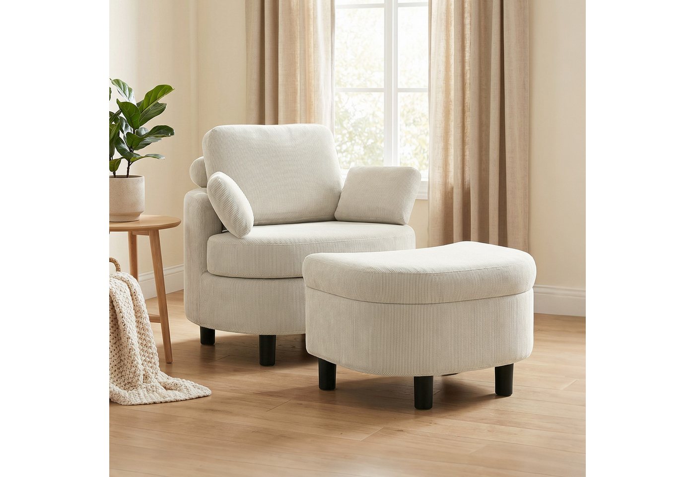 HOMCOM Sessel Loungesessel Polstersessel mit Aufbewahrungshocker (Sessel und Hocker, 2-St., bestehend aus Sessel und Hocker), 5-fach verstellbare Kopfstütze, Stauraumhocker