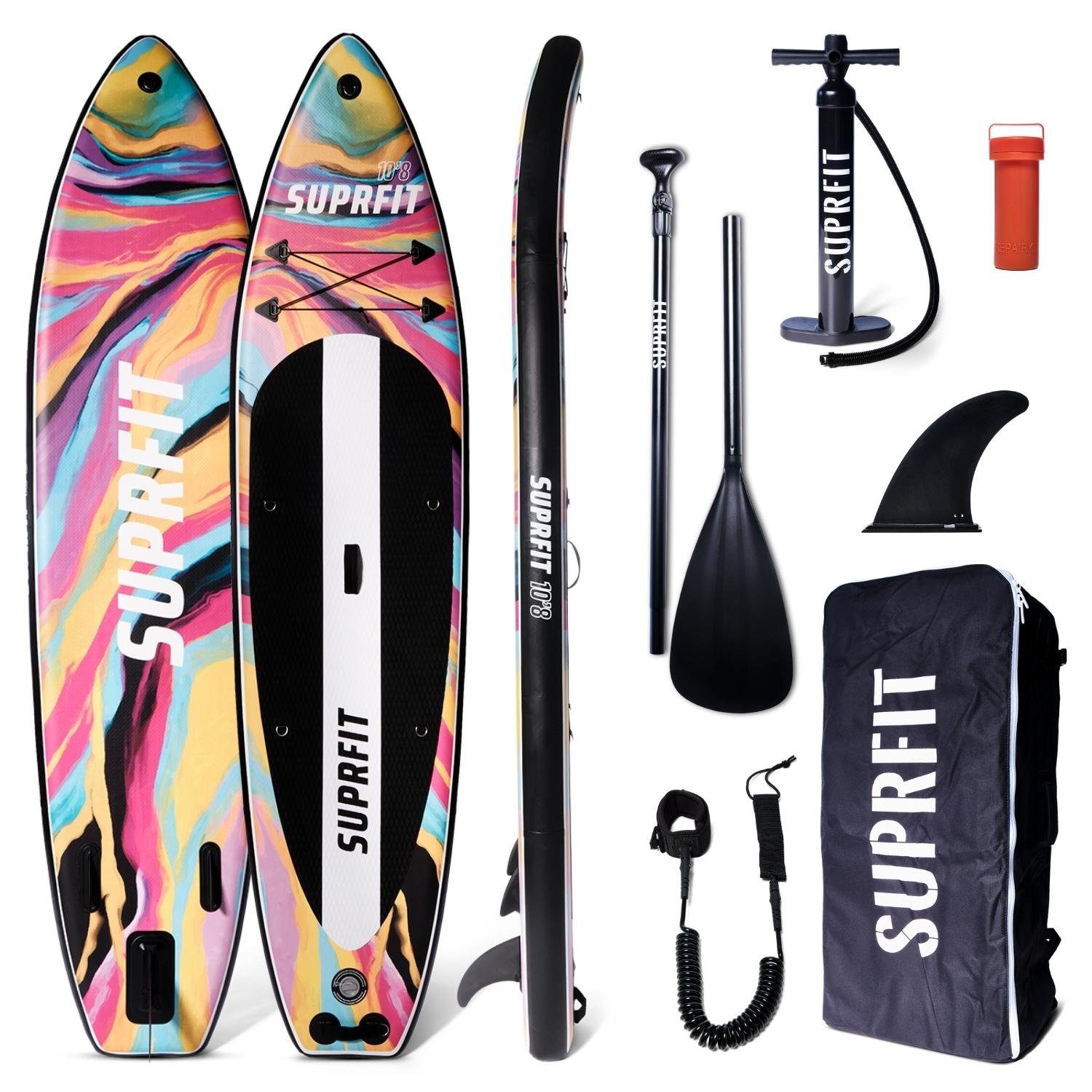 SF SUPRFIT SUP-Board Stand-Up-Paddling Board Aquarell, als aufblasbares Komplett-Set, Stand Up Paddle Board mit doppelter PVC Schichtung, Optimal ab 60 kg, max 140 kg - 330 x 78 x 15 cm