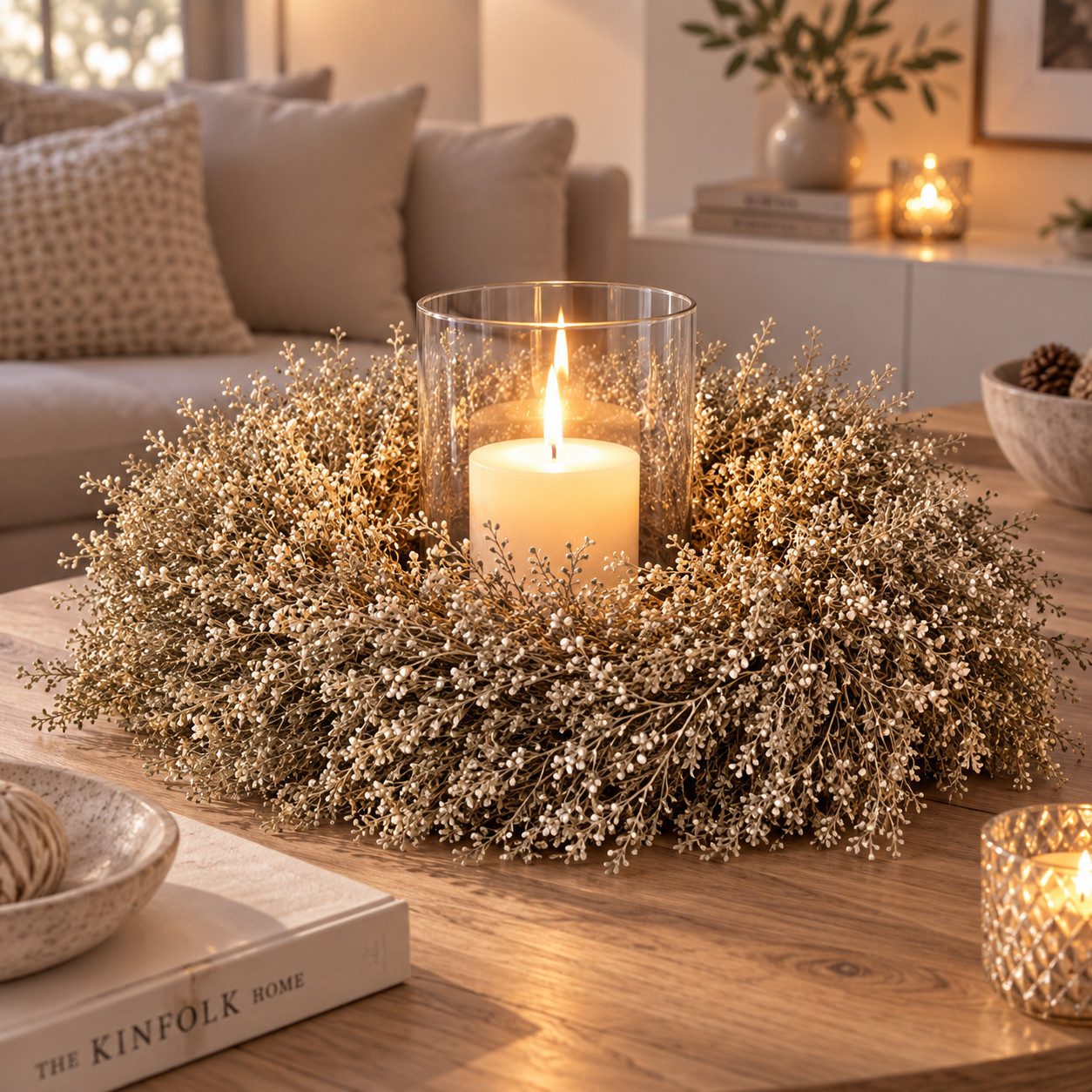 finehomegarden Dekokranz Lepidium Kranz Ø35cm Platin Herbstkranz Türkranz Herbst Deko, Naturmaterial Türkranz, Wandkranz & Tischdeko – Herbstliche Dekoration – Bild 3 von 4