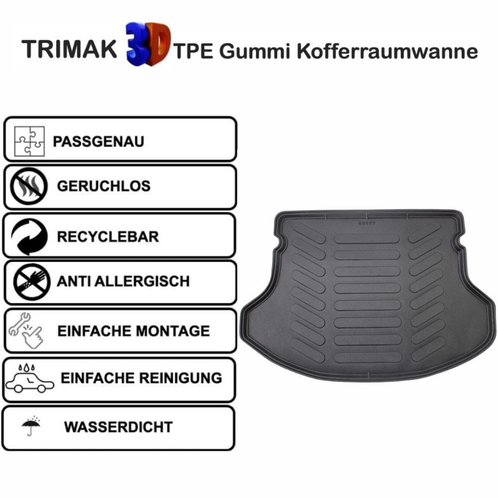 Trimak Passform-Fußmatten Oder Kofferraumwanne Oder Set für Hyundai ix35, Hyundai ix35 2009-2015 Kofferraummatte TPE Antirutschmatte Schutzmatte