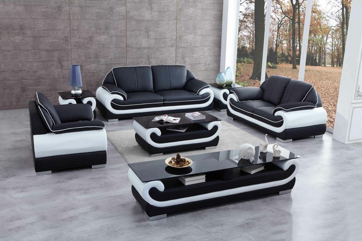 Sitz in Sitzer, Klassische Polster Europe Schwarze Leder Made JVmoebel 3+2+1 Sofagarnitur Set Sofa