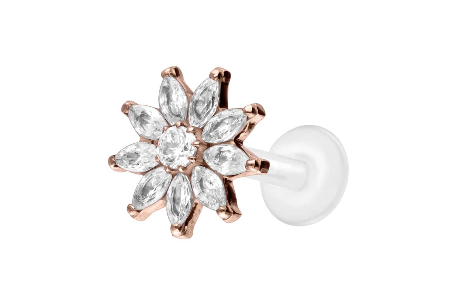PIERCINGLINE Piercing-Set PTFE Labret mit Innengewinde + Titan-Aufsatz KRISTALLBLUME (Labrets, 1-tlg)