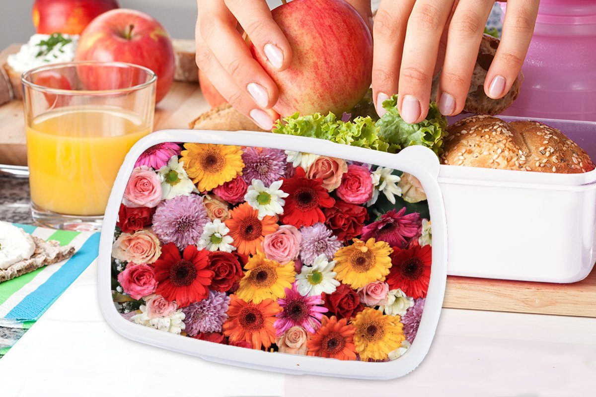 Gerbera für Kunststoff, Farben Lunchbox Erwachsene, Rosen, und MuchoWow Jungs weiß für - (2-tlg), Brotdose, Kinder - Blumen Mädchen Brotbox - und
