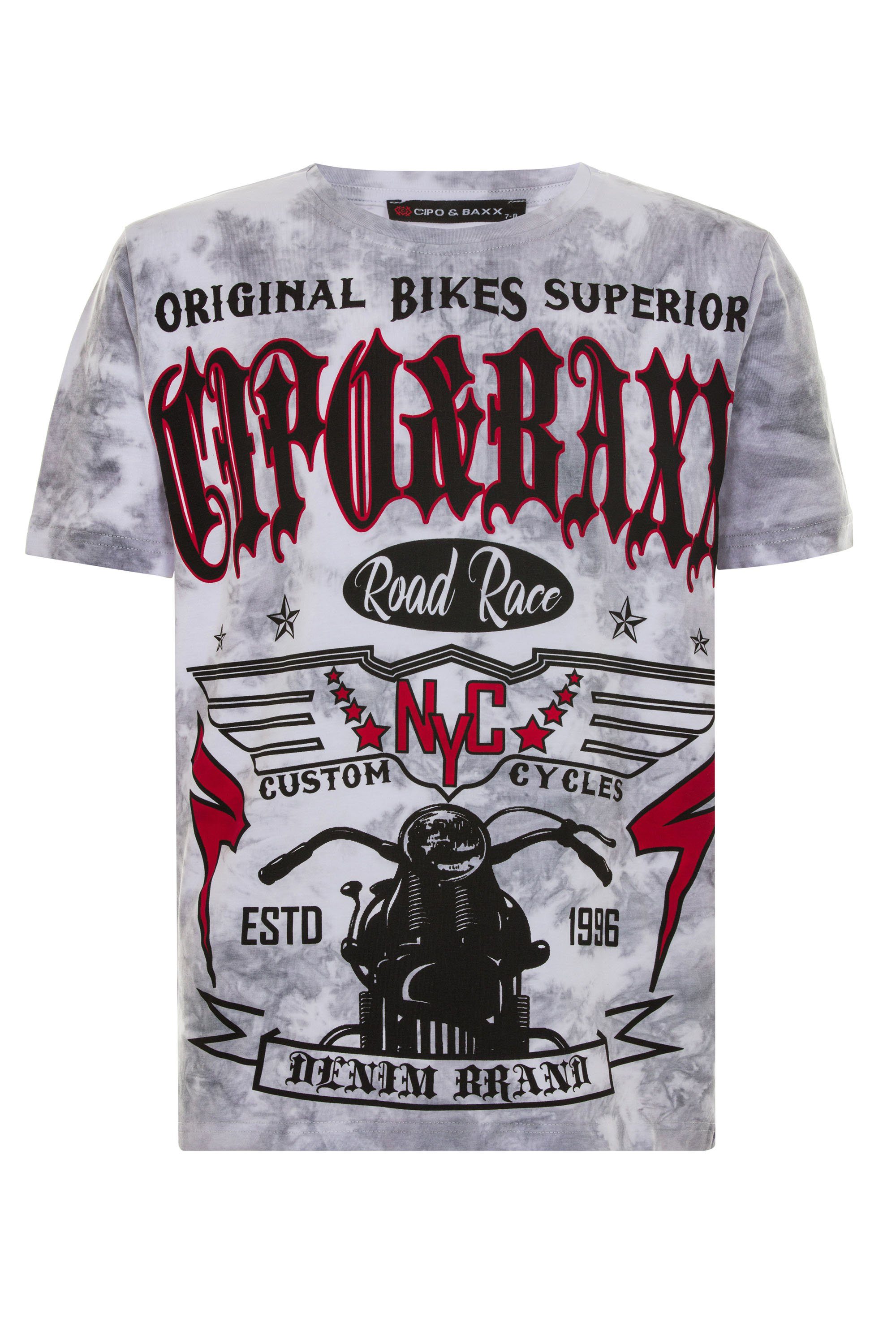 Cipo Baxx Motorrad-Print T-Shirt mit grau & coolem