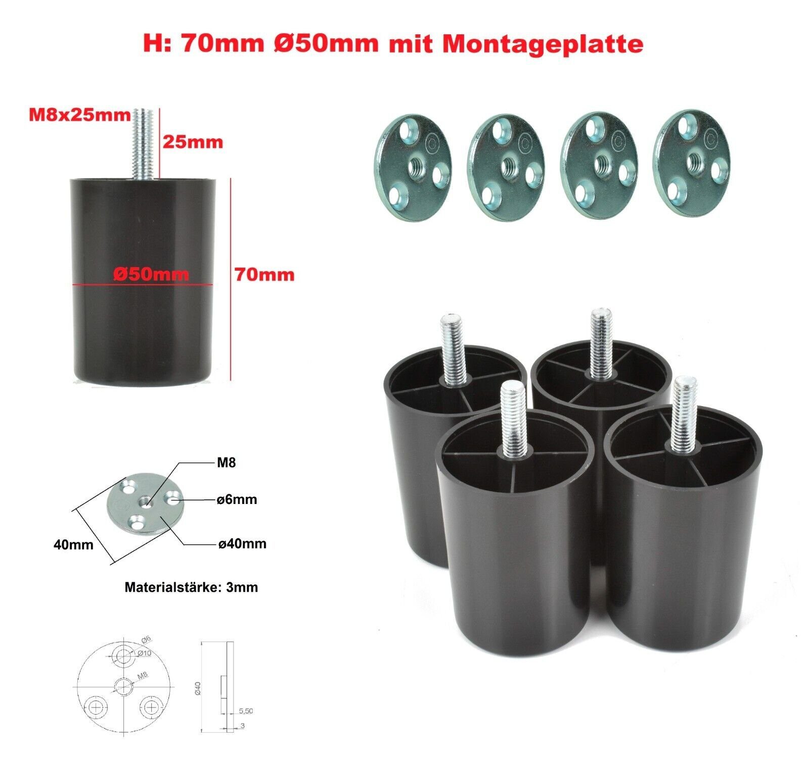 Prima-Online Möbelfuß 4x Möbelfüße aus Kunststoff Möbelbeine Möbelgleiterfu günstig online kaufen