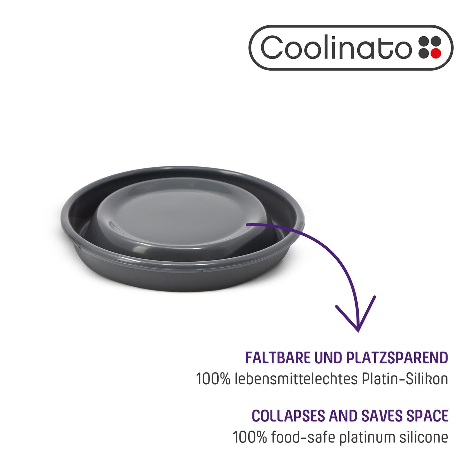 Coolinato Schüssel Faltbare Silikonschüssel in Küchenutensiel, 24cm grau, Silikon, Ø 100% Platin Platzsparendes