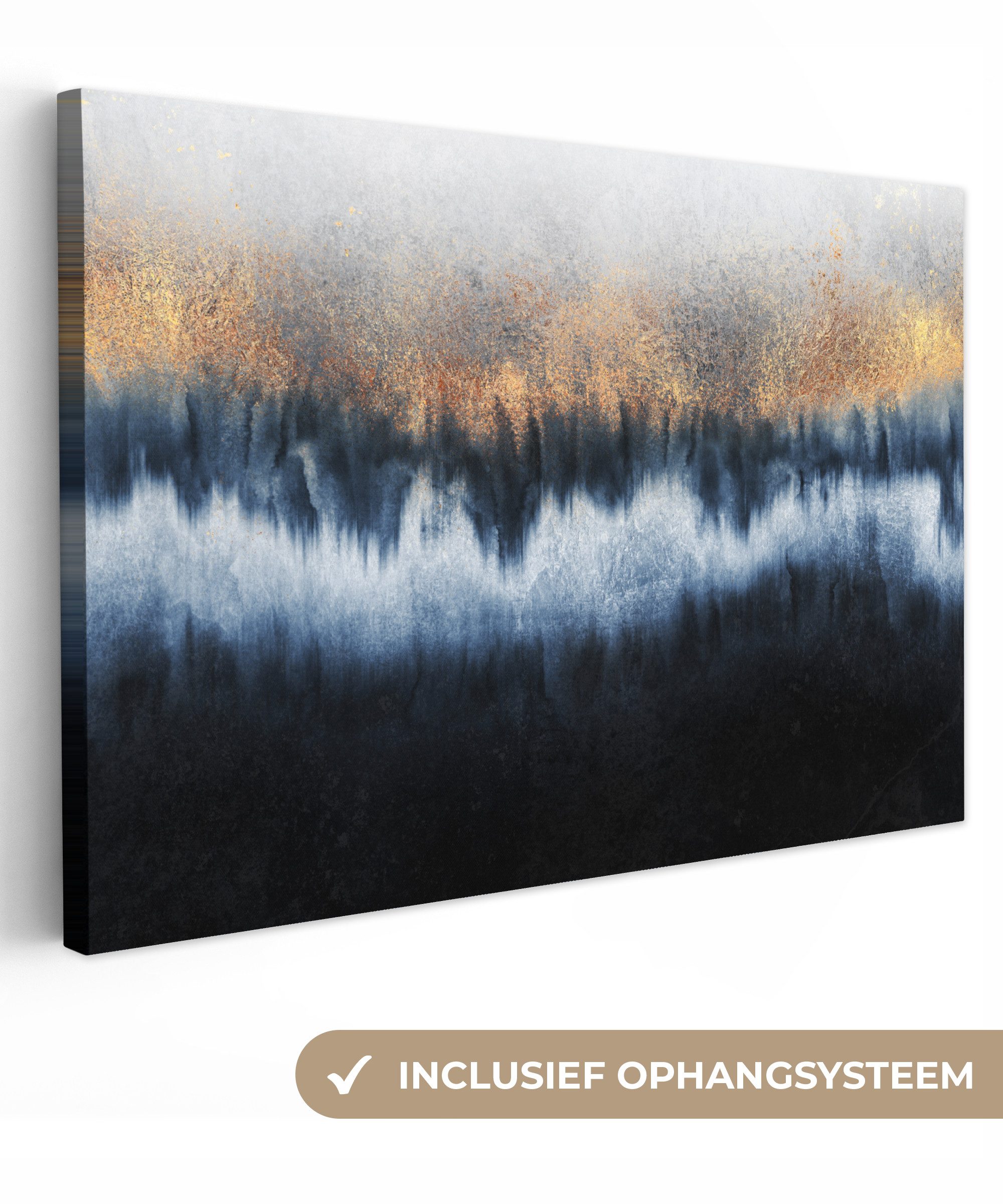 OneMillionCanvasses® Leinwandbild Abstrakt - Gold - Luxus - Blau, Fotodruck (1 St), Leinwand Bilder Klein, Wand Dekoration Aesthetic 30x20 cm