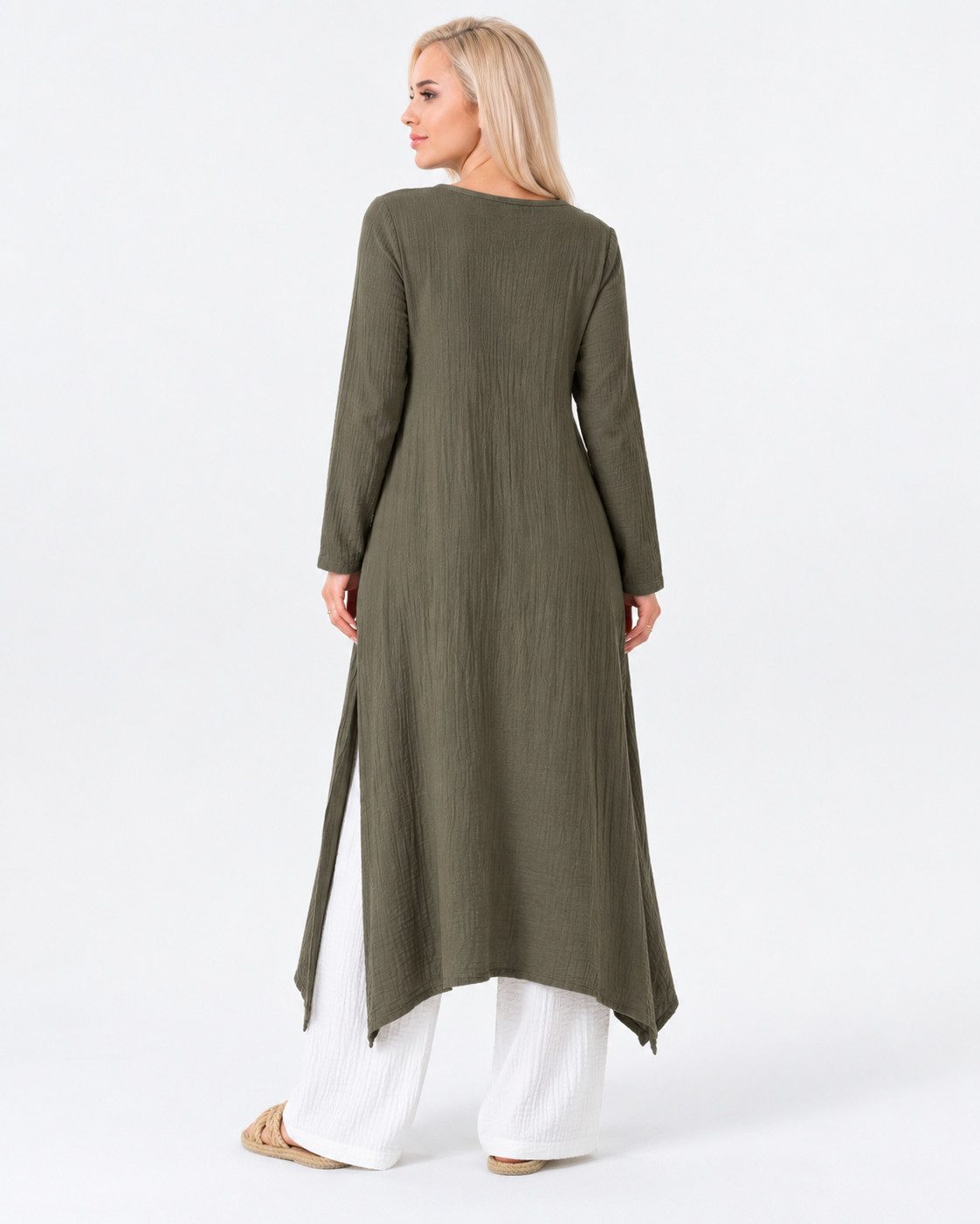 WENOR Longtunika Damen Musselin Longbluse Langarm mit Seitenschlitzen Modest Fashion extra langer Schnitt für bedeckte Looks – Bild 5 von 5