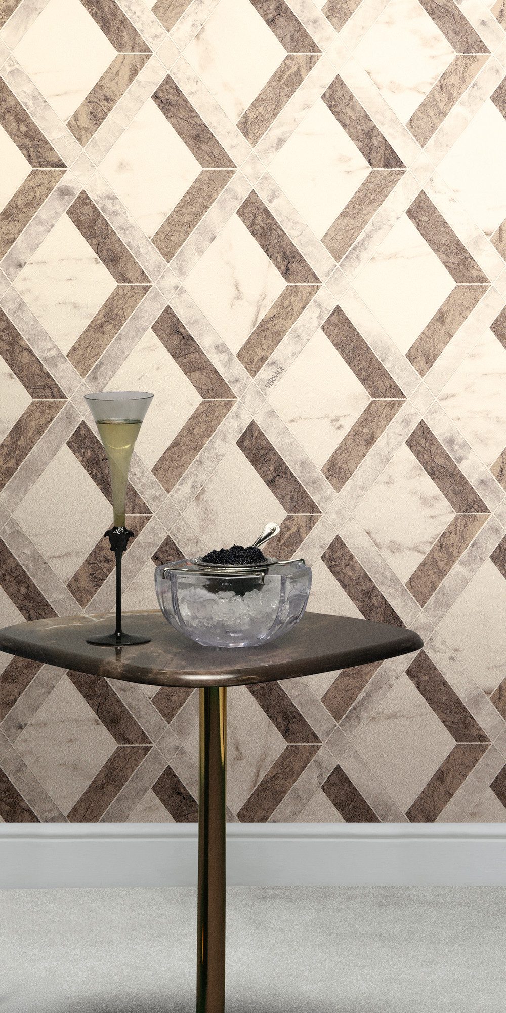 Versace Vliestapete Versace 6 Tarsia –, geprägt, 3D-Optik, Barock, Motiv, (1 St), Modernes Rautendesign in Marmoroptik mit strukturierter Oberfläche