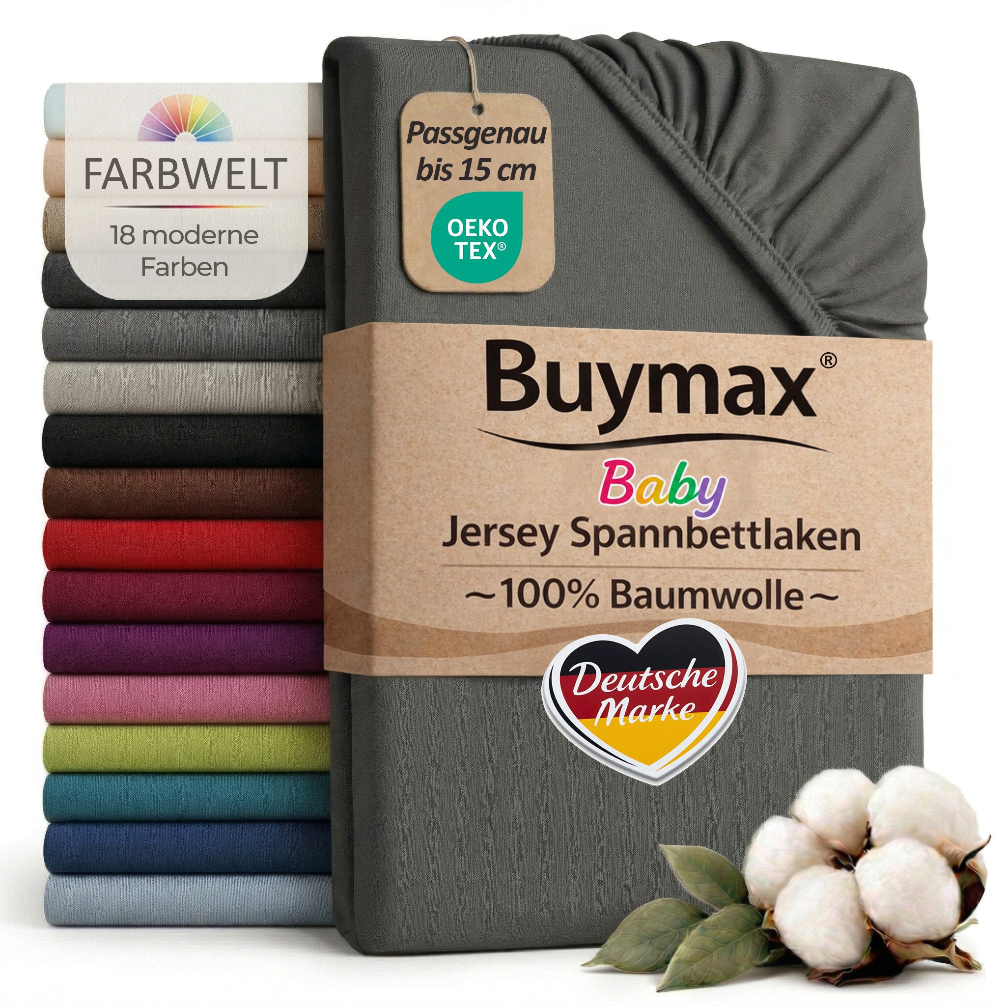 Buymax Spannbettlaken Babybett Kinderbett 60x120cm 70x140cm, Jersey 100% Baumwolle, Gummizug: Rundumgummi, (1 Stück), bis 15 cm Matratzenhöhe, weich, atmungsaktiv, hautfreundlich