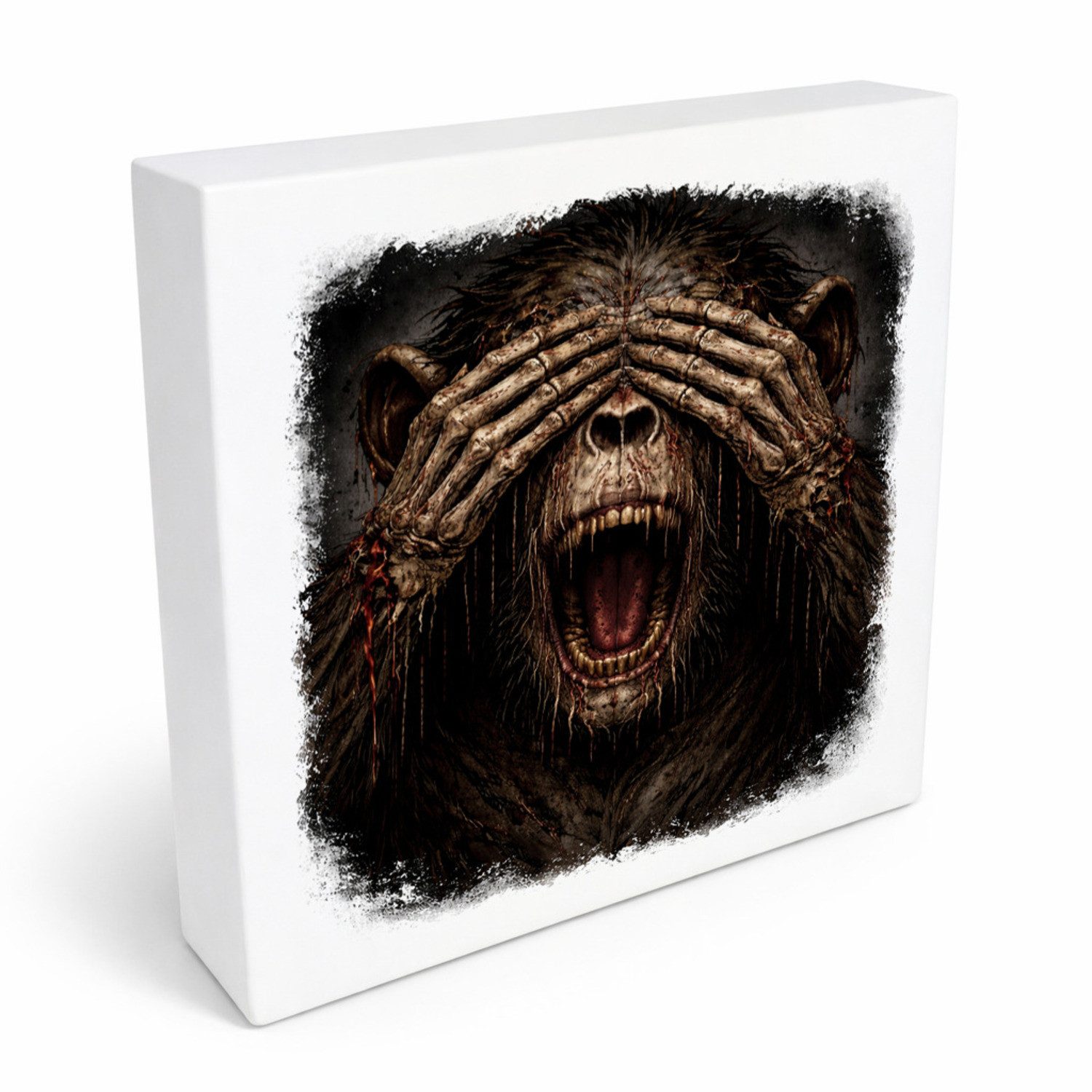 Holzbild Drei weise Zombie Affen nichts sehen Holzbild in 20x20 cm zum Stellen