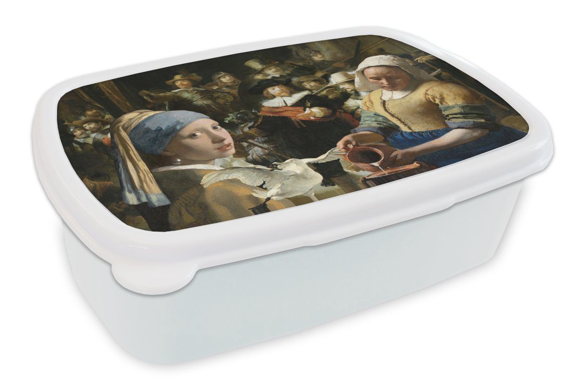 MuchoWow Lunchbox Malerei - Alte Meister Kinder weiß (2-tlg), und Brotdose, für - Mädchen für Kunststoff, Jungs und Erwachsene, Schwan, Brotbox