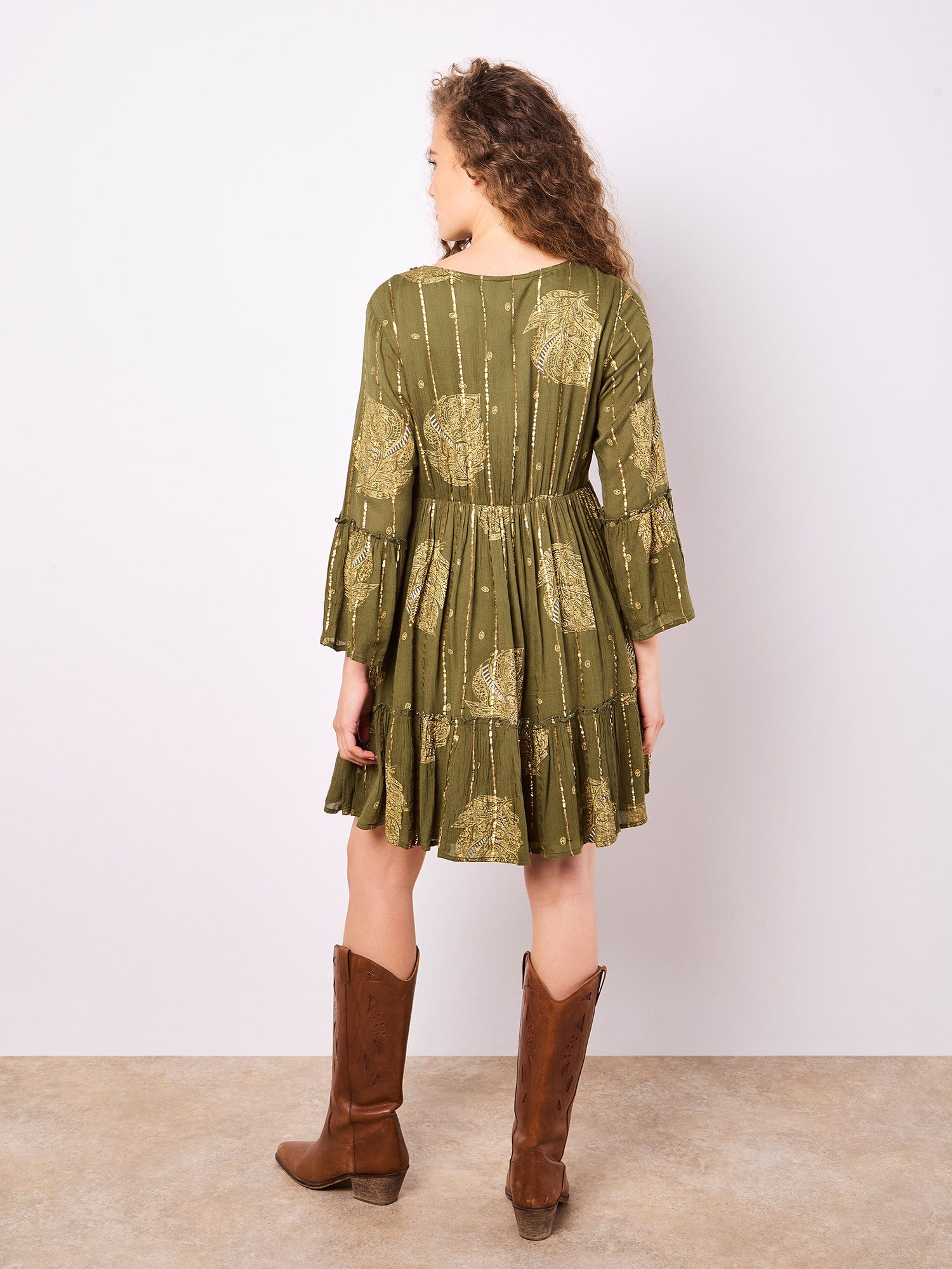 Apricot Minikleid Paisleymuster Minikleid im Boho-Style