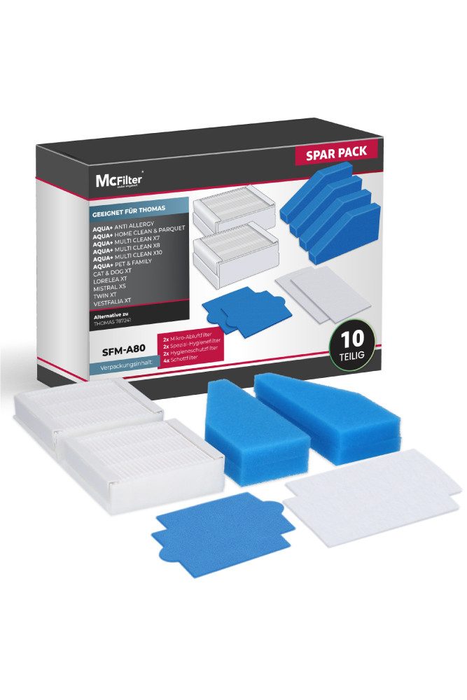 McFilter Фильтры-Set 10-teilig, Hygienefilter Abluftfilter, Zubehör für Thomas Multi Clean, X7 AQUA+, Multi Clean X10, Alternative für Фильтрыset 99 (787241)