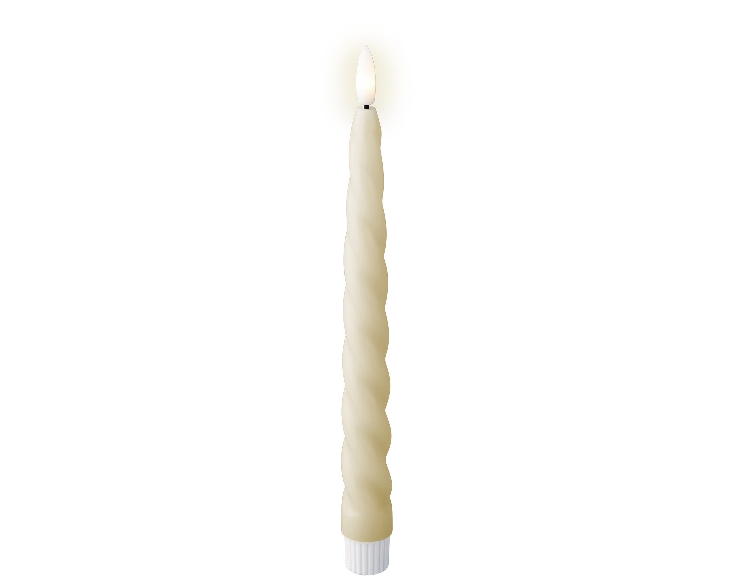 Lumineo LED-Kerze, Timer, warmweiß, LED Kerzen 24,5cm mit Timer Wachs gedreht 2 Stück Creme / Warmweiß