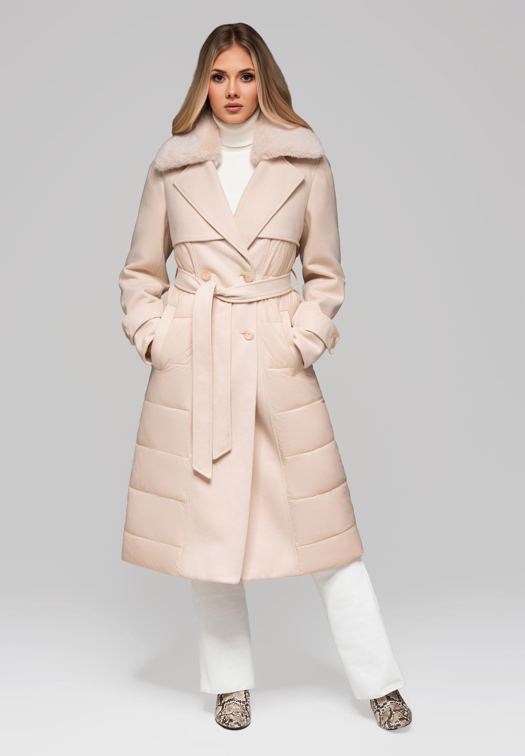 OMBRE Wintermantel Eleganter Mantel in Stepp-Optik mit Kunstpelzkragen günstig online kaufen