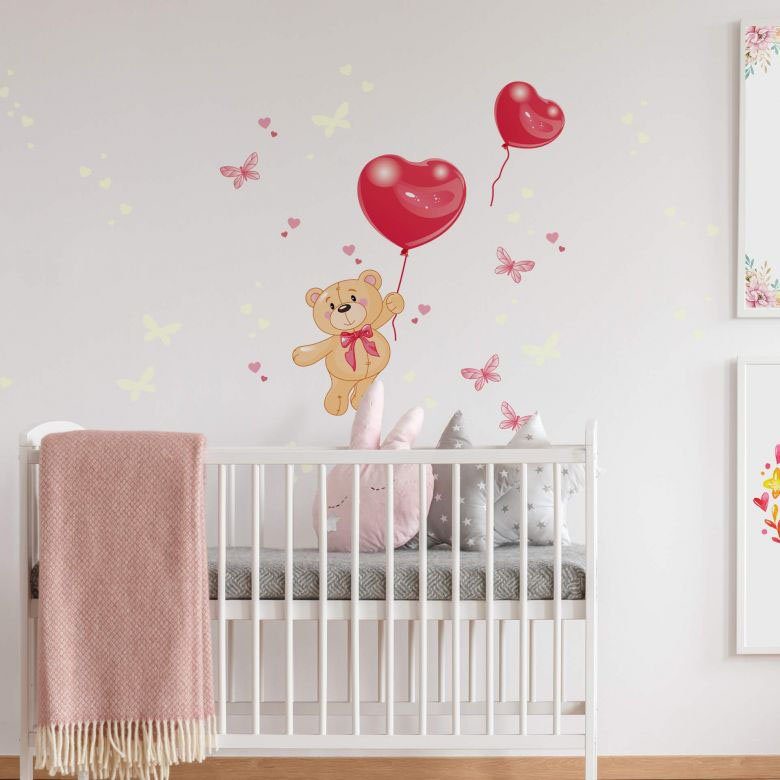 Luftballons Wall-Art St) Wandtattoo Bärchen Leuchtsticker (1