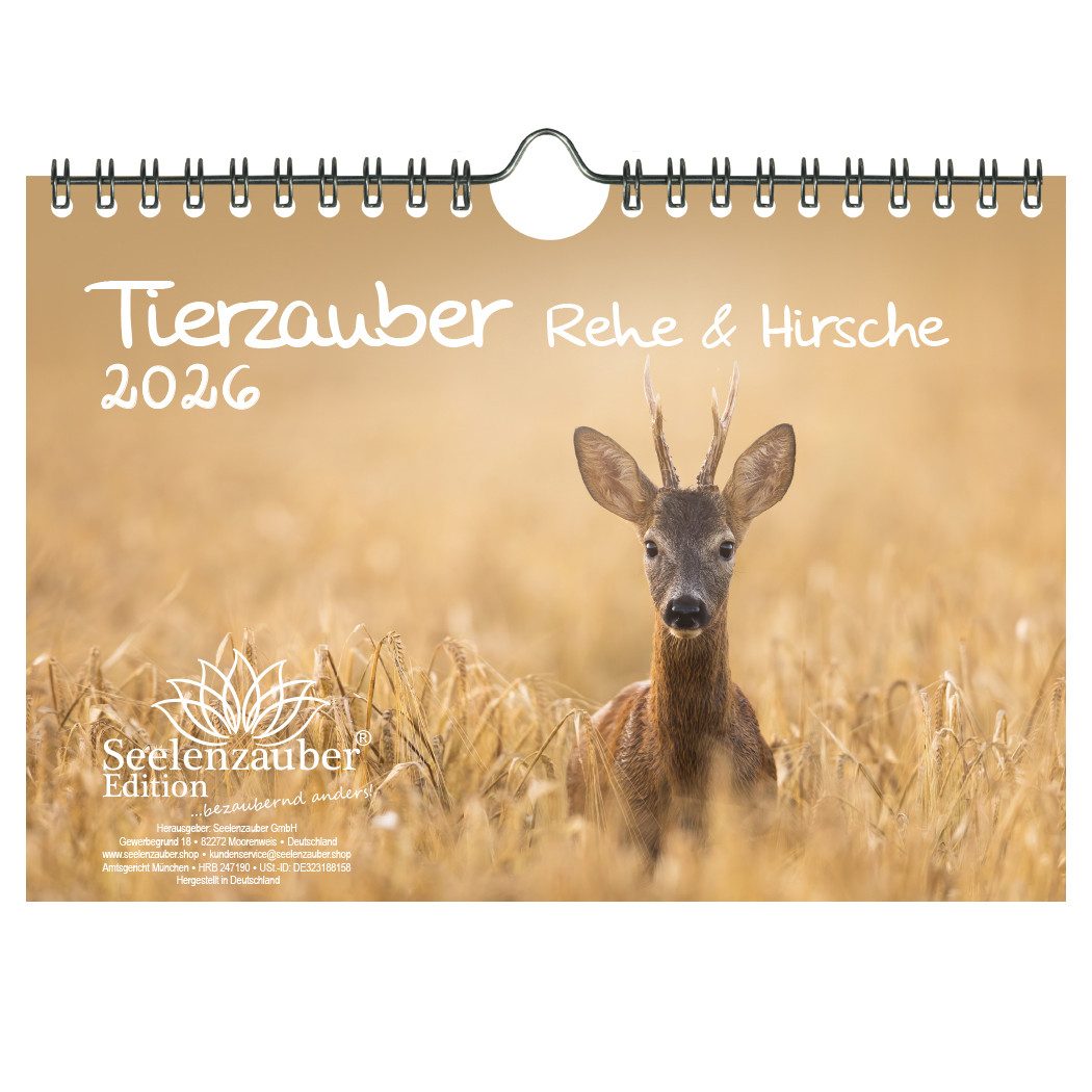 Seelenzauber Wandkalender Tierzauber Rehe & Hirsche DIN A5 Kalender für 2026 - Seelenzauber