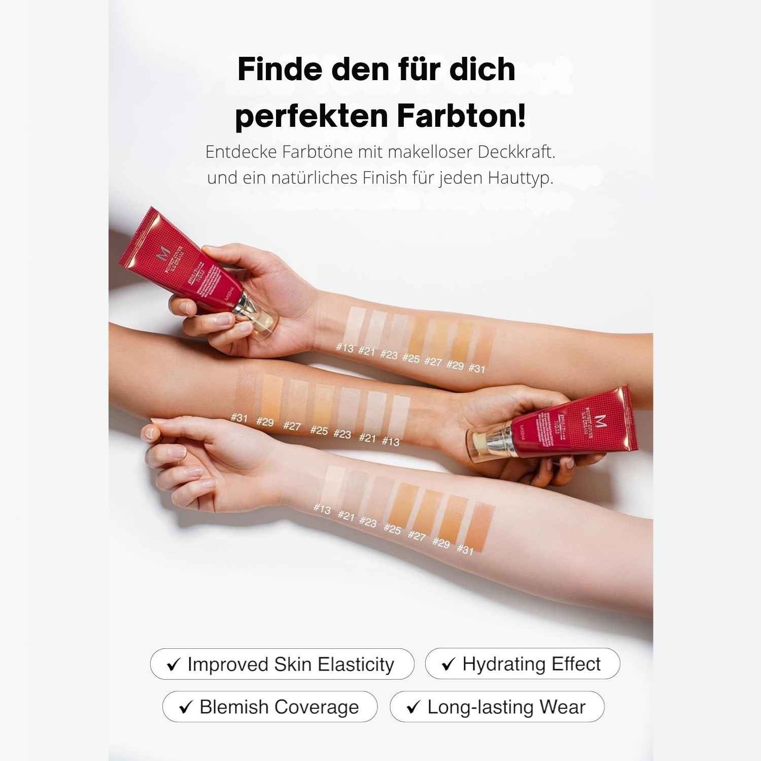 Missha BB-Creme M Perfect Cover BB Cream No.23 Natural Beige 50ml Deckkraft, natürliche Anpassung, Pflege & UV-Schutz SPF42 –, Für empfindliche Hauttypen – Mit Hyaluron, Squalane, Arbutin