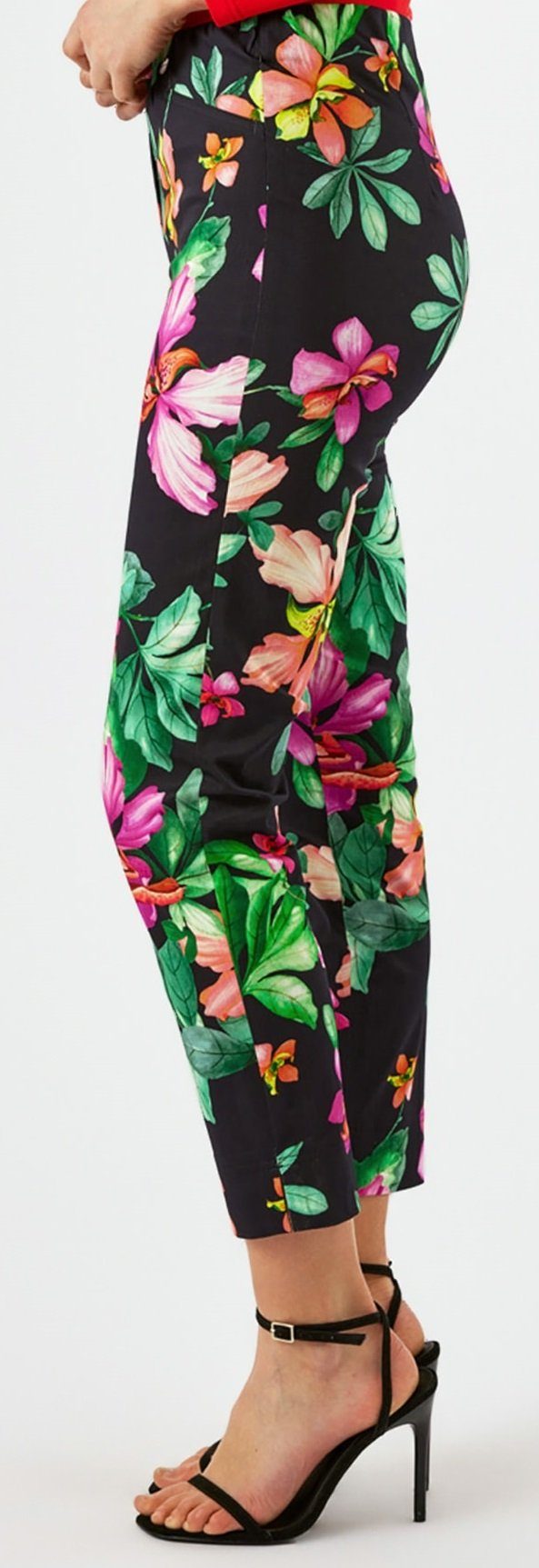 ROBELL Caprihose Rose09-51630-54116, leichte Sommerhose mit floralen Druck, schwarz Capri Hose, streching