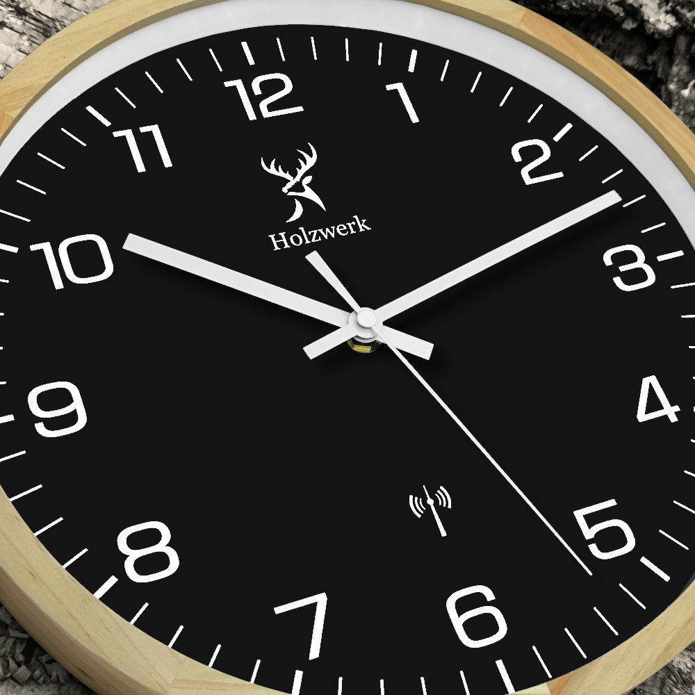 Holzwerk Funkwanduhr Designer Loft Funk Holz Wand Uhr, braun, beige, weiß (Nahezu lautloses Uhrwerk, analog, 30 cm)