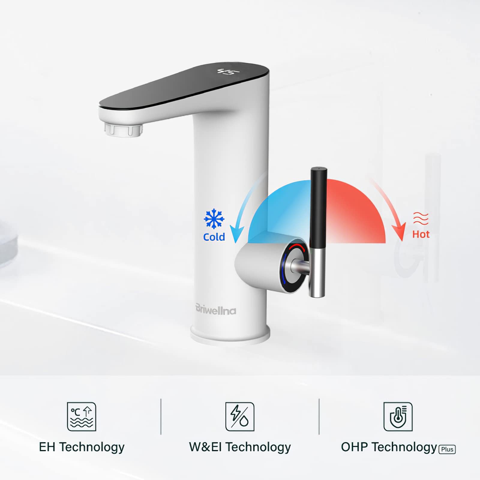 Oihpaw Durchlauferhitzer Wasserhahn mit Durchlauferhitzer,Weiß Waschtischarmatur Küche, 3000W Temperaturanzeige elektrischer Wasserhahn mit Durchlauferhitzer – Bild 4 von 5