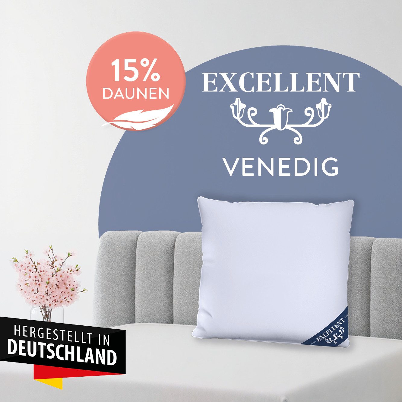 Excellent Kopfkissen Venedig, Kuschel- oder Kopfkissen 1-tlg. oder 2 -tlg., Daunen & Federn, Füllung: 85% Federn / 15% Daunen, Bezug: 100% Baumwolle, Seitenschl – Bild 2 von 5